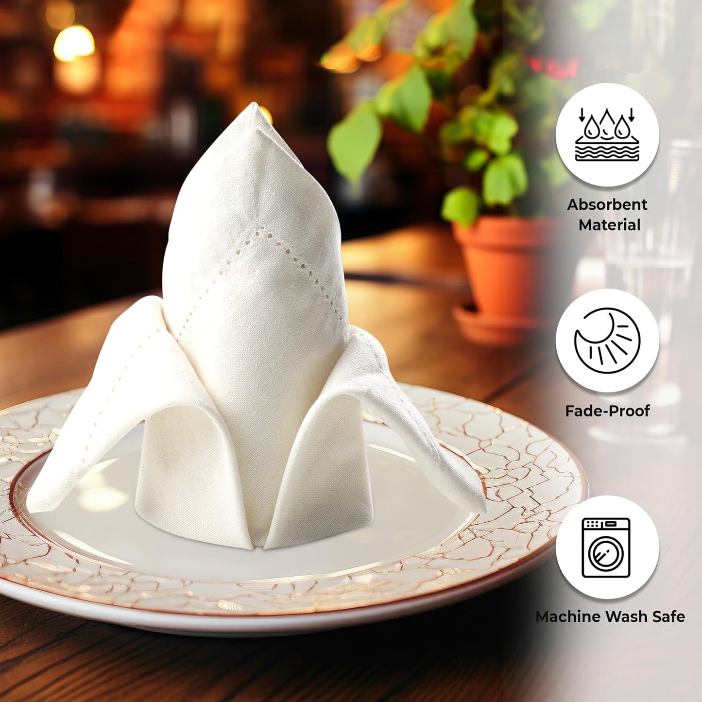 Urban Villa Fall Cloth Napkins Hemstitch Solid Ivory 100% Cotton Absorbent Dinner Napkins (Set of 12) 20x20 Inches Soft Durable Washable Reusable Ideal for Everyday Use Wedding Parties Cloth Napkins