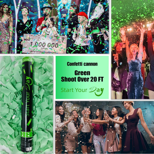 Green Confetti Poppers, 15 Inch Biodegradable Party Poppers, Air Powered Confetti Shooters for Birthday, Wedding, New Year Celebrations