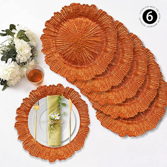 MAONAME Orange Charger Plates, Reef Plates Charger for Dinner Plate,13-inch Plastic Chargers for Wedding Decor, Set of 6