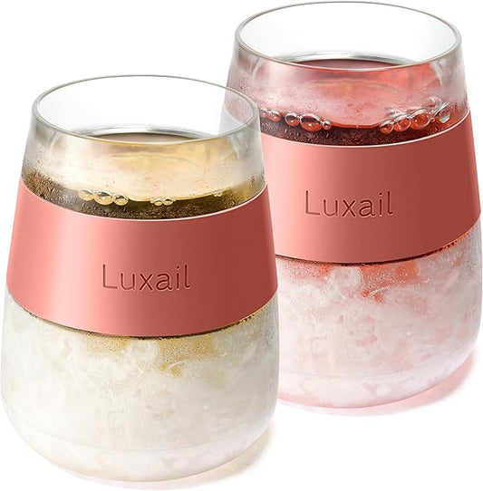 Wine Glasses, Plastic Wine Glasses Set of 2, Wine Gifts, Double Wall Insulated Freezer Tumbler, Stemless Freezer cups for Red and white Wine, 8.5 Oz, Coral