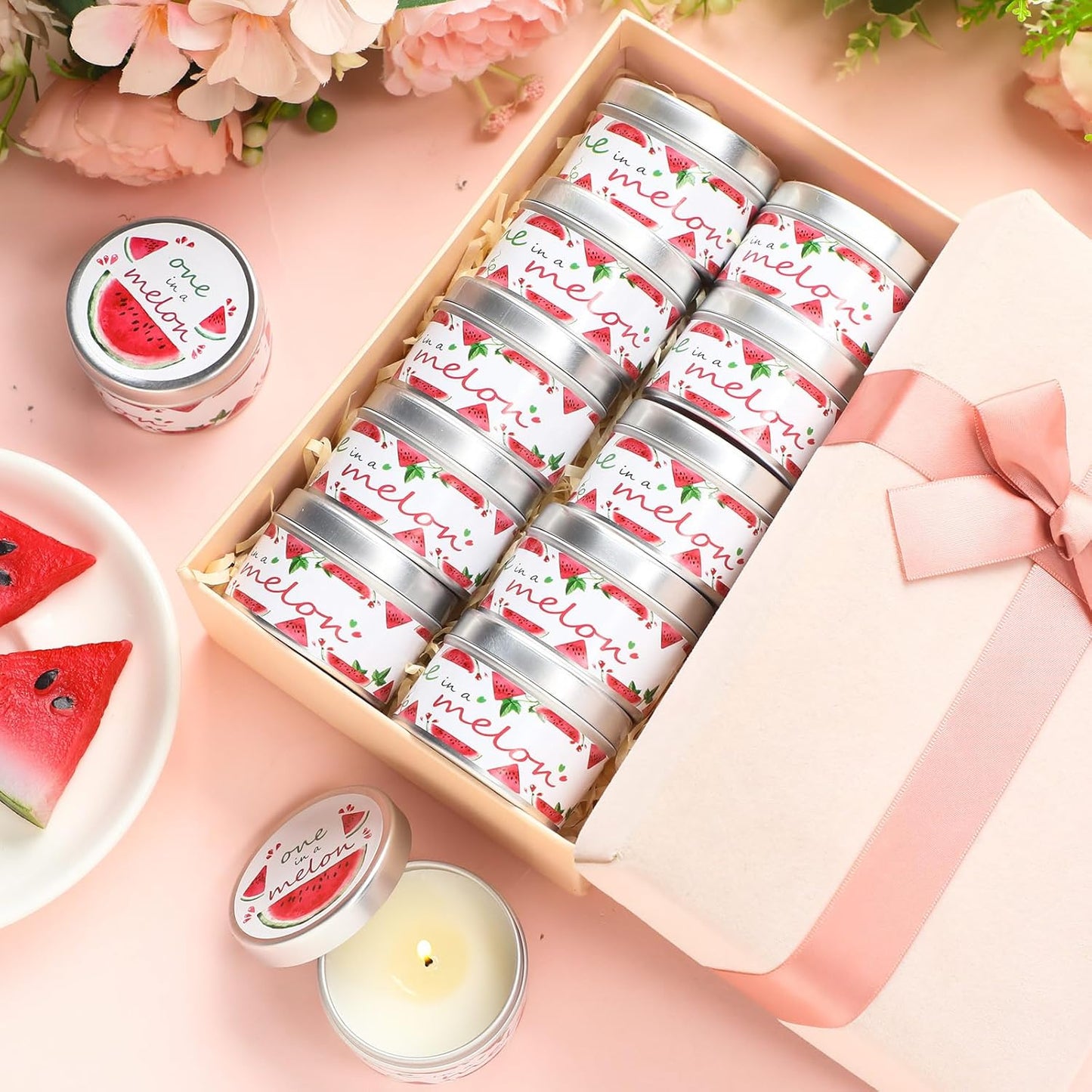 MTLEE 24 Pcs One in a Melon Baby Shower Party Favors Candles Lavender Scented Baby Shower Favors for Guests Rustic Tealights Candles Gender Reveal Return Gifts Girl Boy(1.2 Oz, Red)