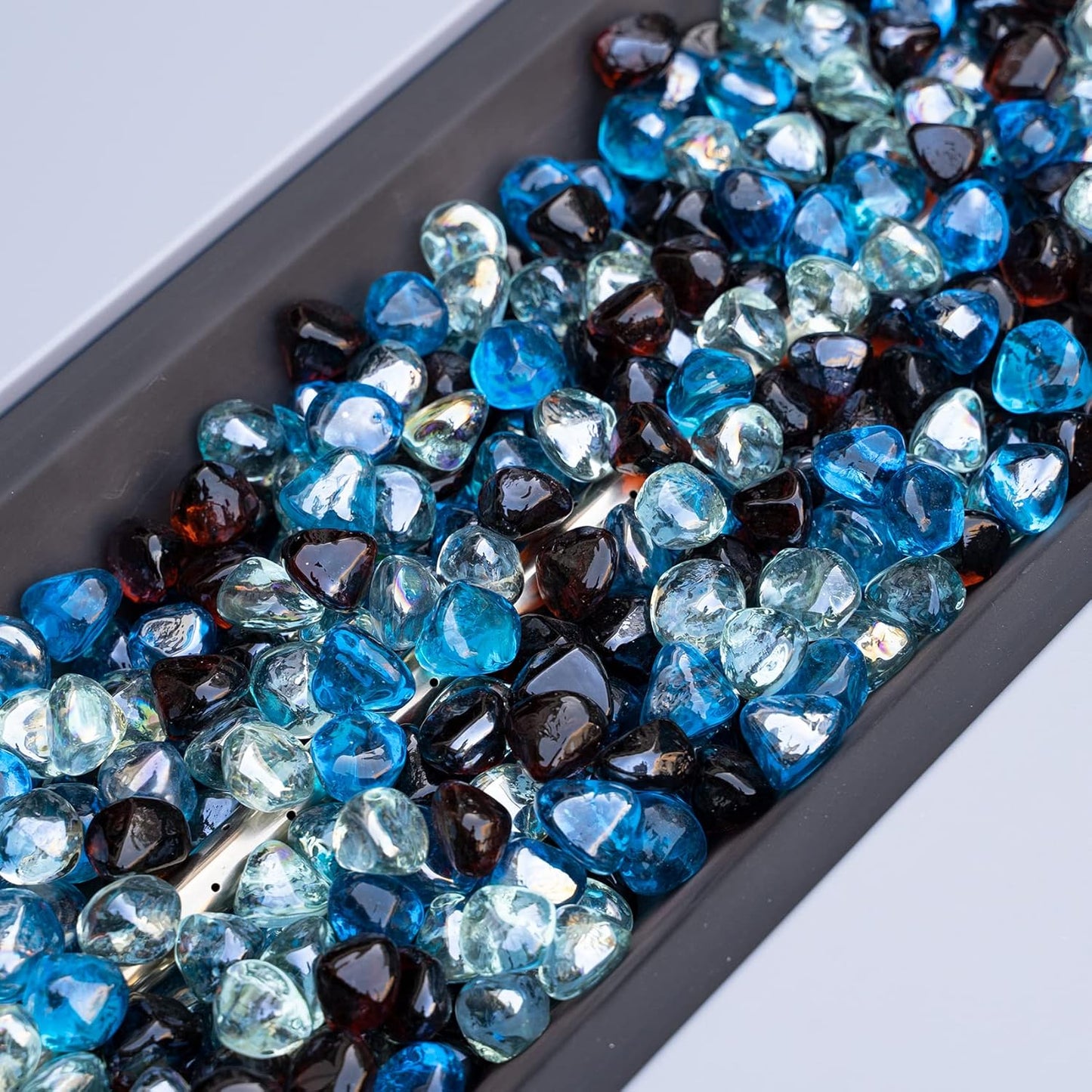 Mr. Fireglass 10 Pounds Blended Fire Glass Diamonds for Fireplace Fire Pit & Lanscaping - 1 inch High Luster Fire Rocks with Mixed Colors (Caribbean Blue+Crystal Ice+Amber)