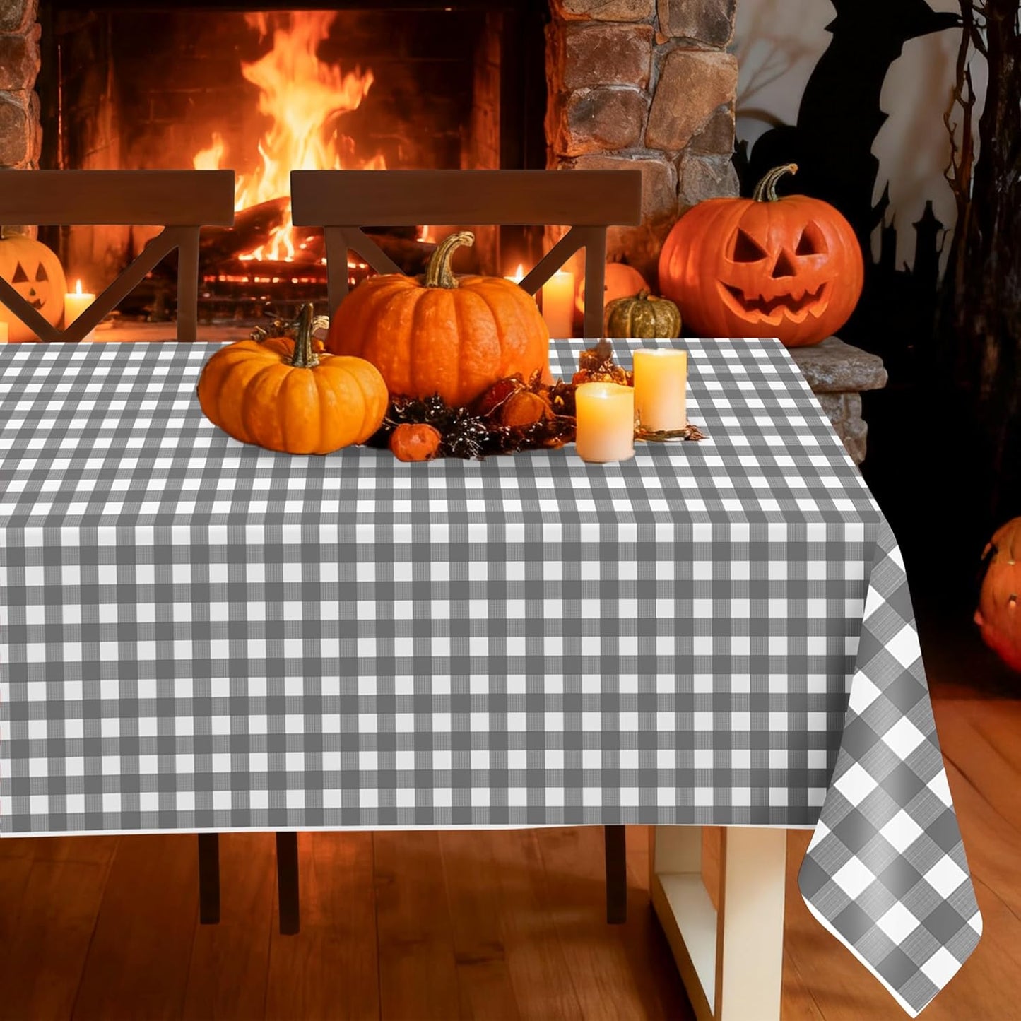 Childom 3 Pack Gray and White Checkered Tablecloths 54"x108" Disposable Plastic Table Cloths Buffalo Plaid Tablecloths for Home,Halloween,Picnic Table Covers for Pizza Party,Race Car Birthday Decors