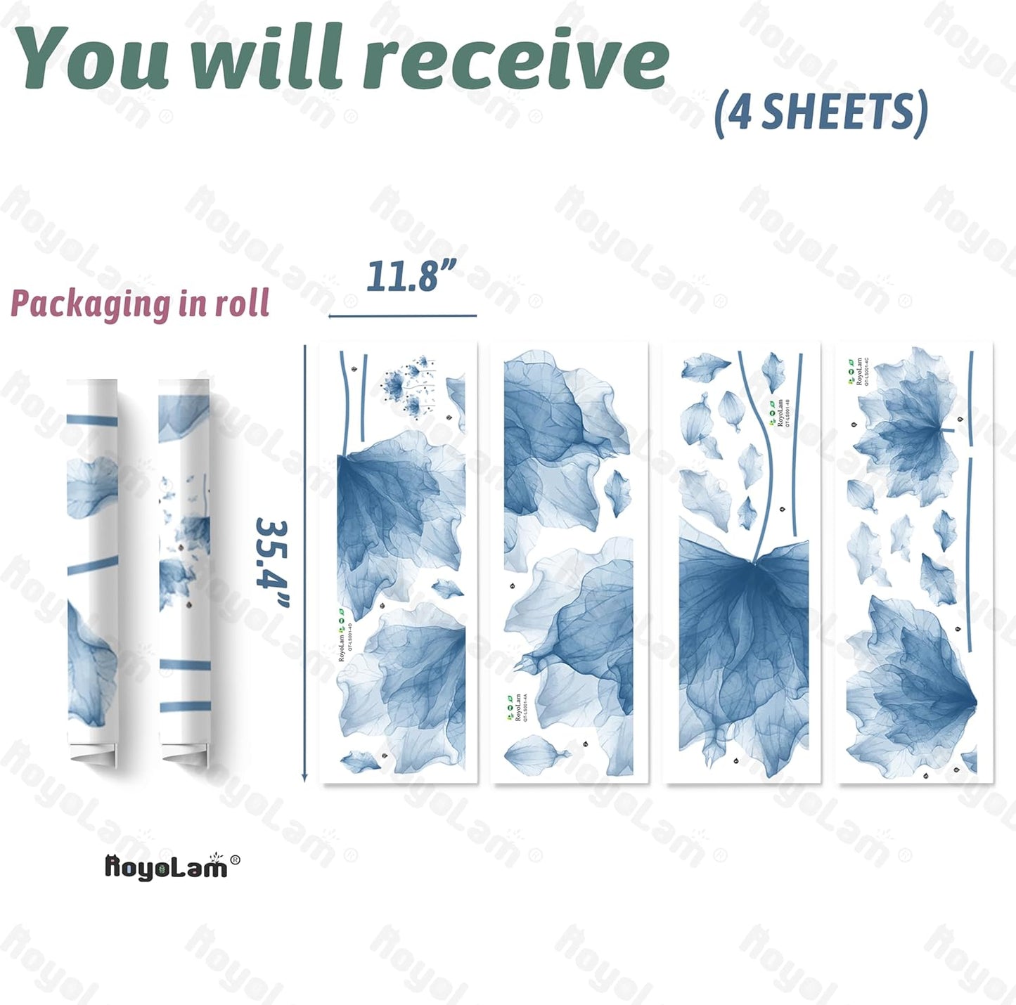59.1'' x 49.6'' Huge Flower Petal Wall Decals Living Room Floral Wall Stickers Removable Peel and Stick Waterproof Wall Art Decor Stickers for Bedroom Bathroom Office (Blue)
