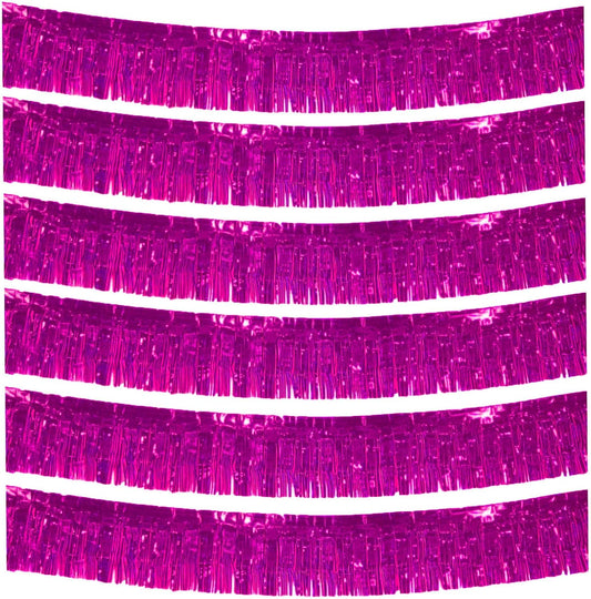 6 Packs 10 Feet Foil Fringe Garland Metallic Foil Tinsel Fringe Garland Wall Hanging Fringe Banner for Parade Floats, Wedding, Christmas，Birthday Party Halloween Decor (Hot Pink)