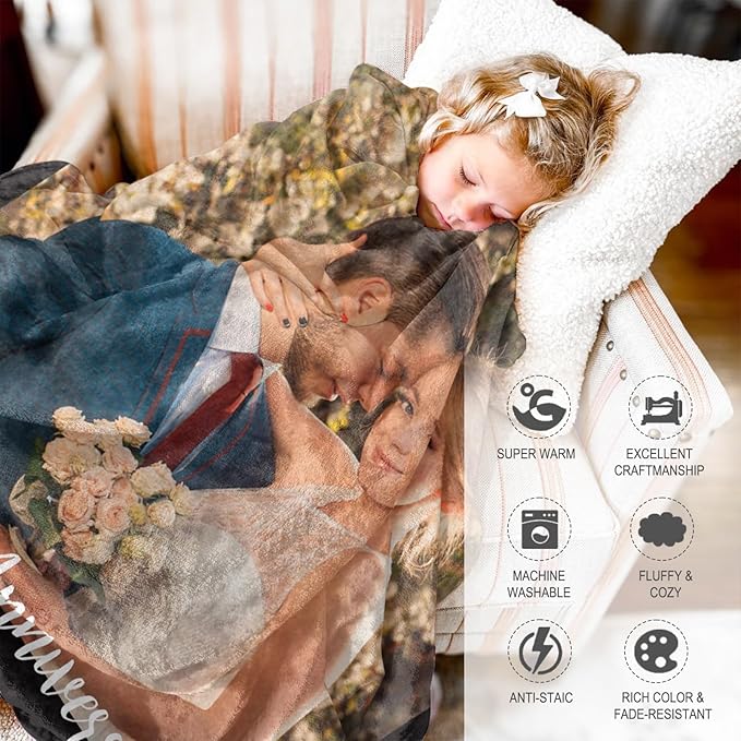 Ships Next Day Custom Blanket with Picture Personalized to My Wife Photo Blanket Customized Wedding Valentines Day Gift for Couple Girlfriend Boyfriend Her Him Husband Wife