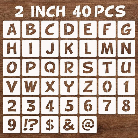 BAMIDELE 2 Inch Letter and Number Stencils, 40 Pcs Reusable Plastic Alphabet Spray Paint Stencils for Painting on Wood, Wall, Fabric, Rock, Chalkboard, Door Porch, Signage, DIY Craft Decoration