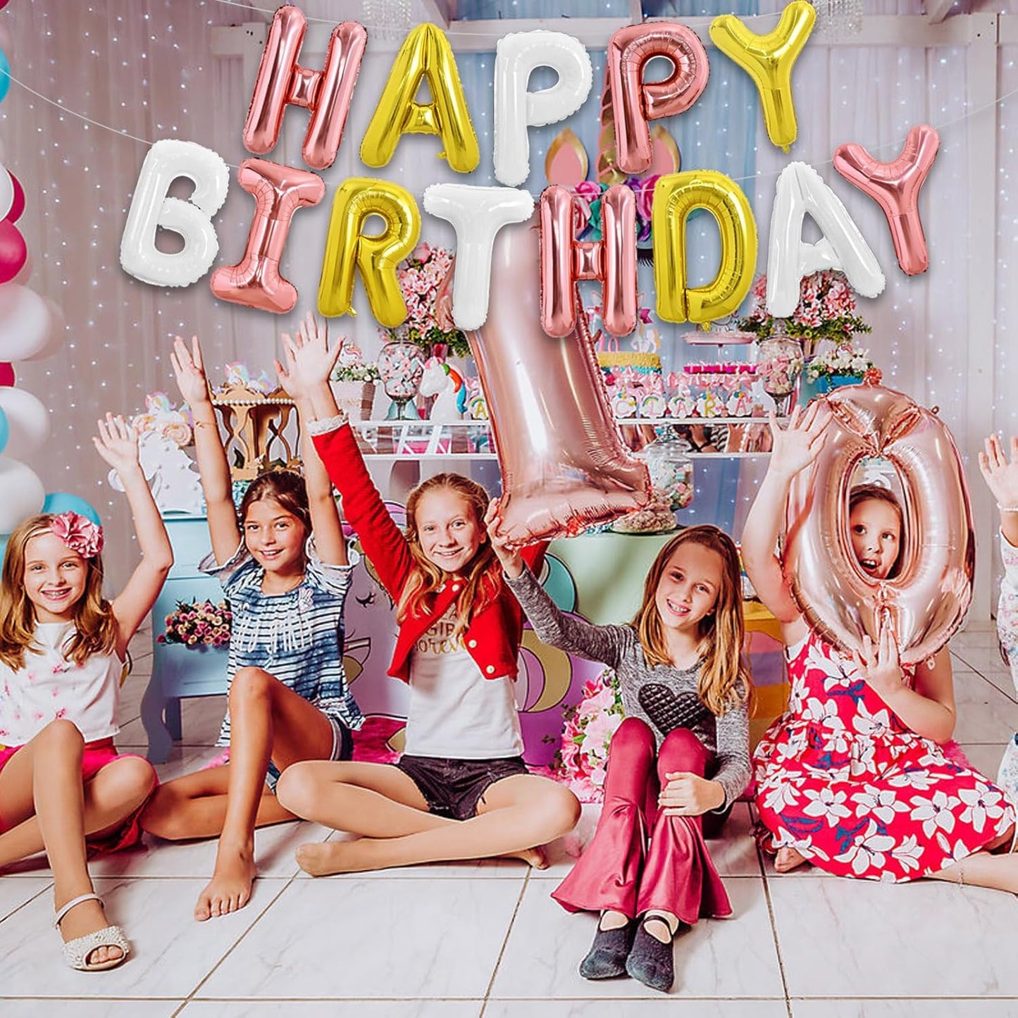 TONIFUL Happy Birthday Balloons Banner 16 Inch Mylar Foil Letters Birthday Sign Reusable for Girls Boys Kids & Adults Birthday Party Decorations Supplies（Rose Gold Gold White）