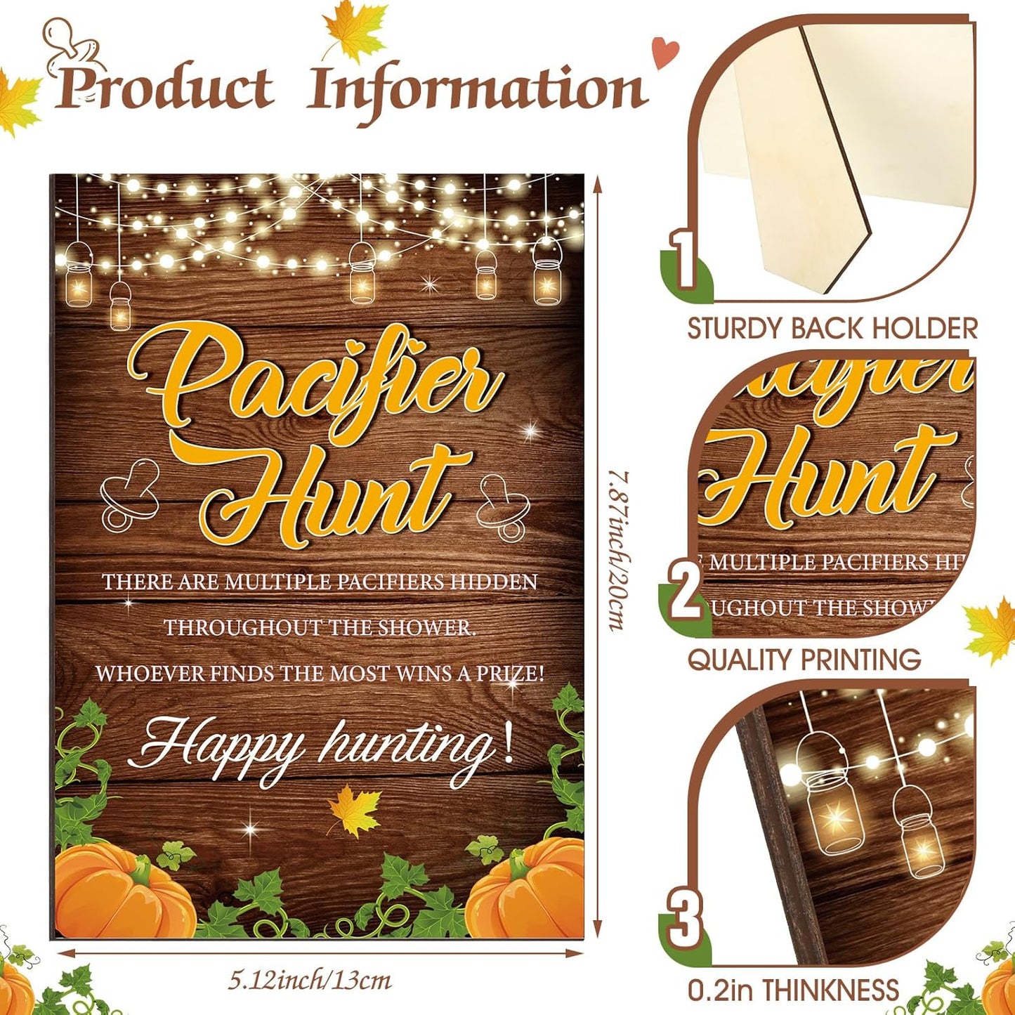 Thyle 51 Pcs Fall Pumpkin Baby Shower Games a Little Pumpkin Is on The Way Thanksgiving Pacifier Hunt Include Hunt Sign and 50 Acrylic Pacifiers for Baby Shower Gender Reveal Autumn Theme Decoration