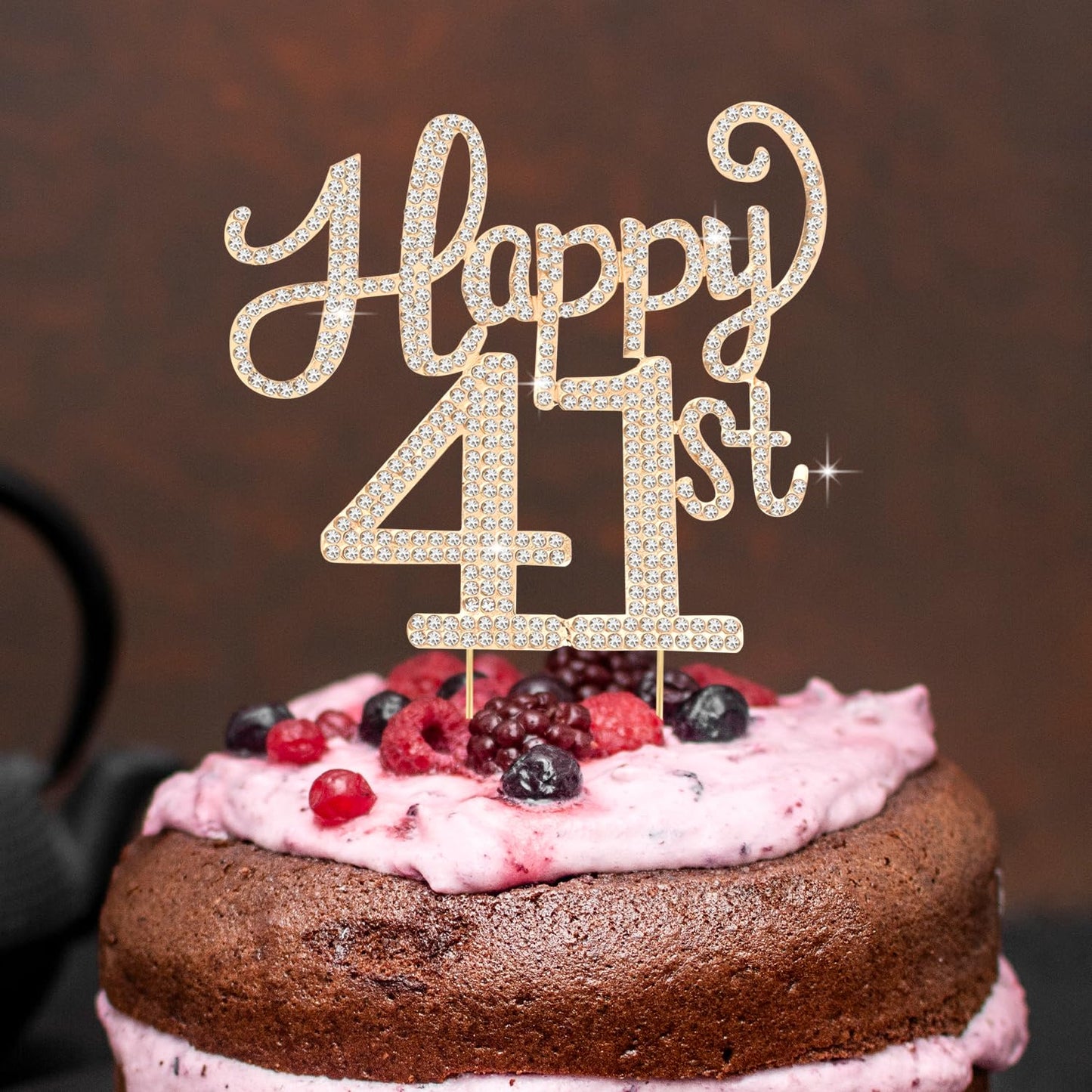 Happy 41st Birthday Decorations,41st Birthday Gold Rhinestone Cake Topper - Cheers to 40 Years Old Bday Party Metal Sparkly Cake Centerpieces Sign.