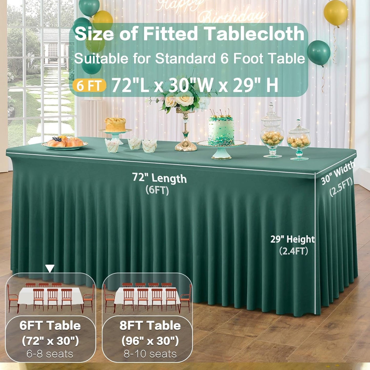 3 Pack Hunter Green Spandex Tablecloth for 6 Foot Rectangle Tables, Wrinkle Free Fitted Table Cloth Cover 6ft Green Stretchy Tablecloths Desk Skirt for Parties Weddings Birthday Banquet Baby Shower