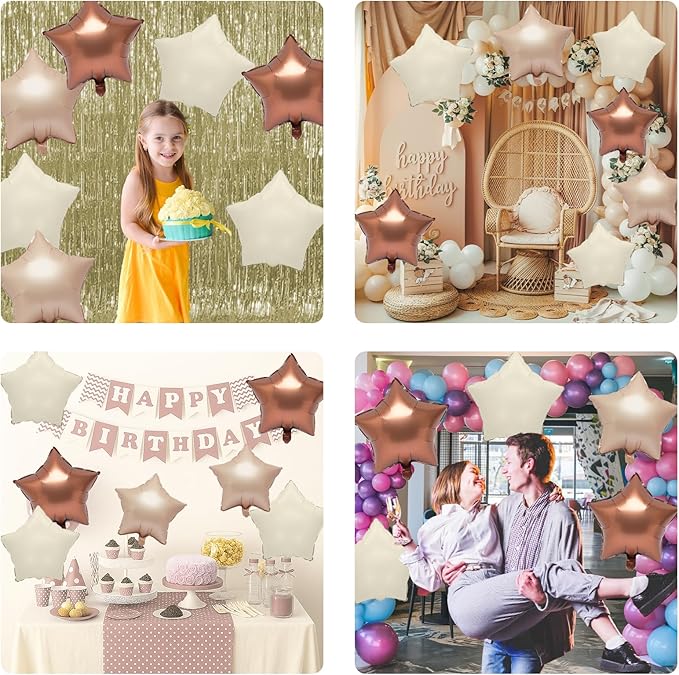 Brown Apricot Star Foil Balloons, 10PCS Foil Stars Shape Balloon, 18 Inch Coffee Cream Beige Star Balloons Helium for Birthday, Engagement, Baby Shower, Wedding, Nude Neutral Party Decoration