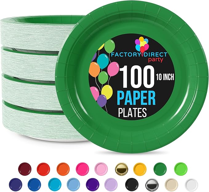 Exquisite Emerald Paper Plates Disposable Heavy Duty 10 Inch Emerald Disposable Plates For Party 100 Pcs Heavy Duty Paper Plate 350 GSM, Birthday Party Supplies Plate Set