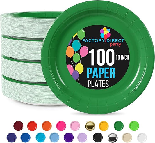 Exquisite Emerald Paper Plates Disposable Heavy Duty 10 Inch Emerald Disposable Plates For Party 100 Pcs Heavy Duty Paper Plate 350 GSM, Birthday Party Supplies Plate Set