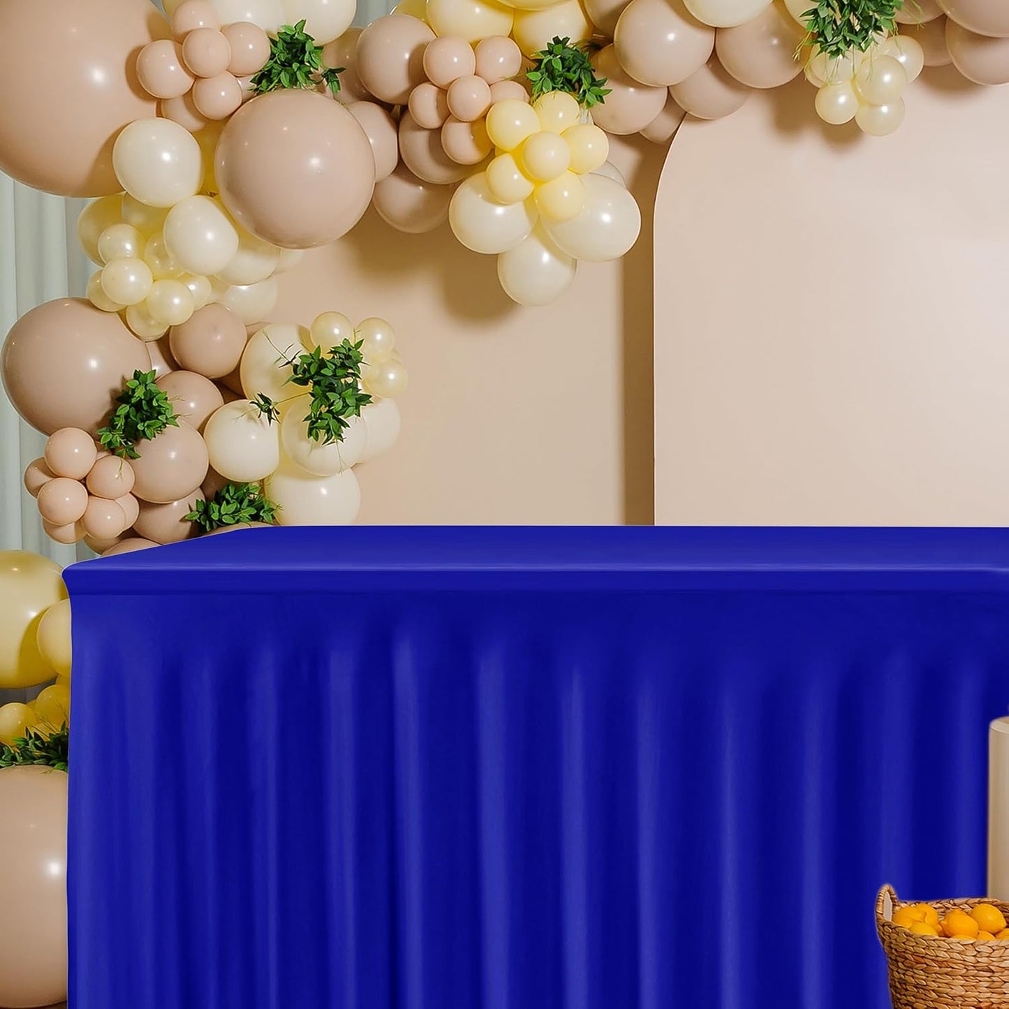 HolidayIdeas Royal Blue Spandex Table Skirts for Rectangle Tables 6ft, Fitted Stretch Table Cover 30x72 Inch, Wrinkle-Free Ruffle Design Tablecloths for Banquets,Trade Shows, Parties, Events, 4 Pack