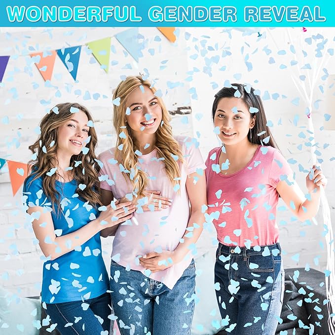 Gender Reveal Confetti Cannon, 4 Pack Biodegradable Blue Confetti Paper with Cornstarch Powder, Confetti Blaster for Boy Gender Reveal, Party Poppers, Blue