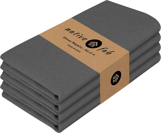 Native Fab Solid Cloth Napkin Set of 4, 100% Cotton, Washable, Reusable Dinner Cloth Napkin 17x17 inches, Table Decor Napkins for Dinner, Events, Grey