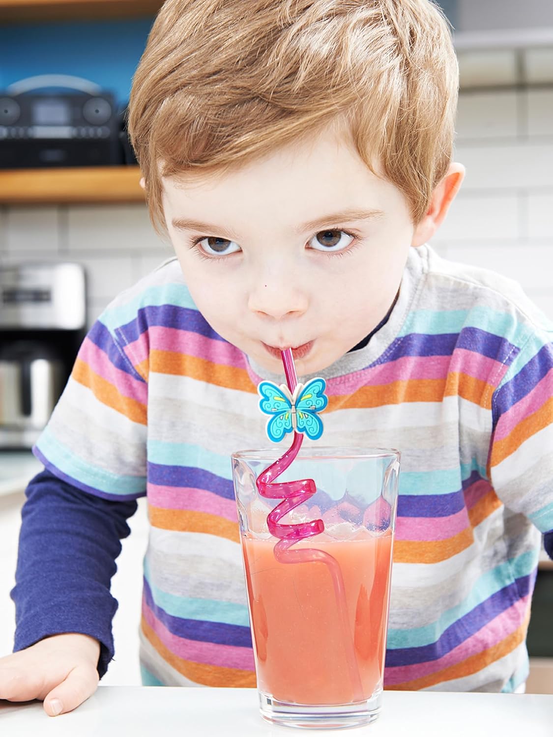 24 packs Bulk Butterfly Reusable Plastic Straws For Kids Birthday Party Favors,Summer Butterfly Crazy Drink Straws For Classroom Christmas Day