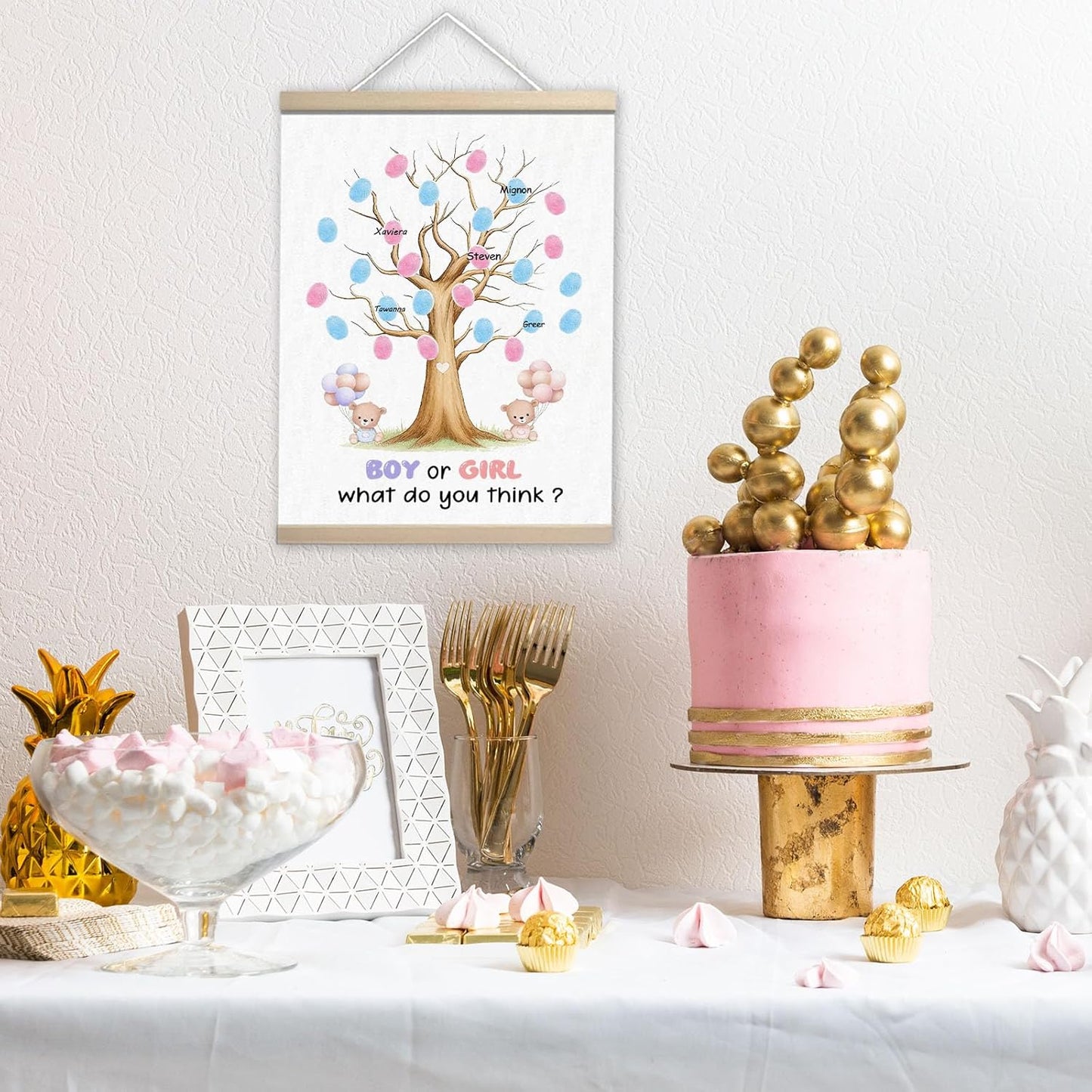 Baby Shower Guest Book Fingerprint Tree Canvas, Gender Reveal Fingerprint Tree Boy or Girl Party Ideas, Special Meaningful Canvas Decoration, Baby Shower Gender Reveal Party Supplies(12x15in)