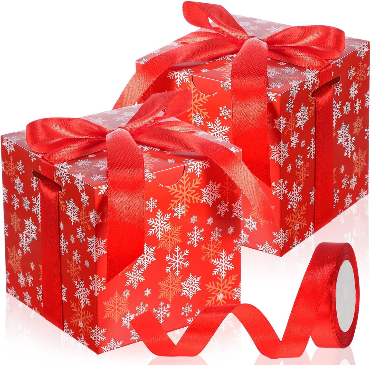 Dispowreath 48 Pcs 4x4x4 Christmas Gift Boxes with Ribbon Xmas Small Box with Lids Treat Boxes for Gift Wrapping Ornaments Wedding Holiday Birthday Party Favor (Snowflake)