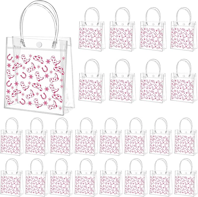 Tioncy 24 Pcs Pink Cowgirl Party Favors Bags PVC Bags with Handles Western Cowgirl Party Supplies Birthday Treat Goodies for Bridal Shower Bachelorette