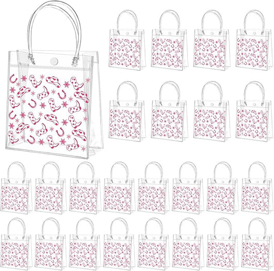 Tioncy 24 Pcs Pink Cowgirl Party Favors Bags PVC Bags with Handles Western Cowgirl Party Supplies Birthday Treat Goodies for Bridal Shower Bachelorette
