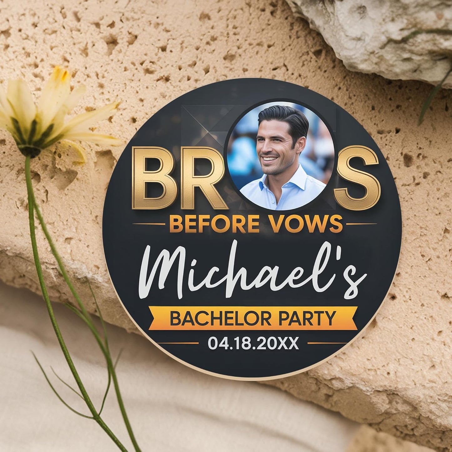 60 Pack Personalized Bachelor Party Coasters, Custom Cardboard Drink Coasters with Photo Print and Text, Fun Bachelor Party Favors and Gifts, 3.95" Round, Design 1