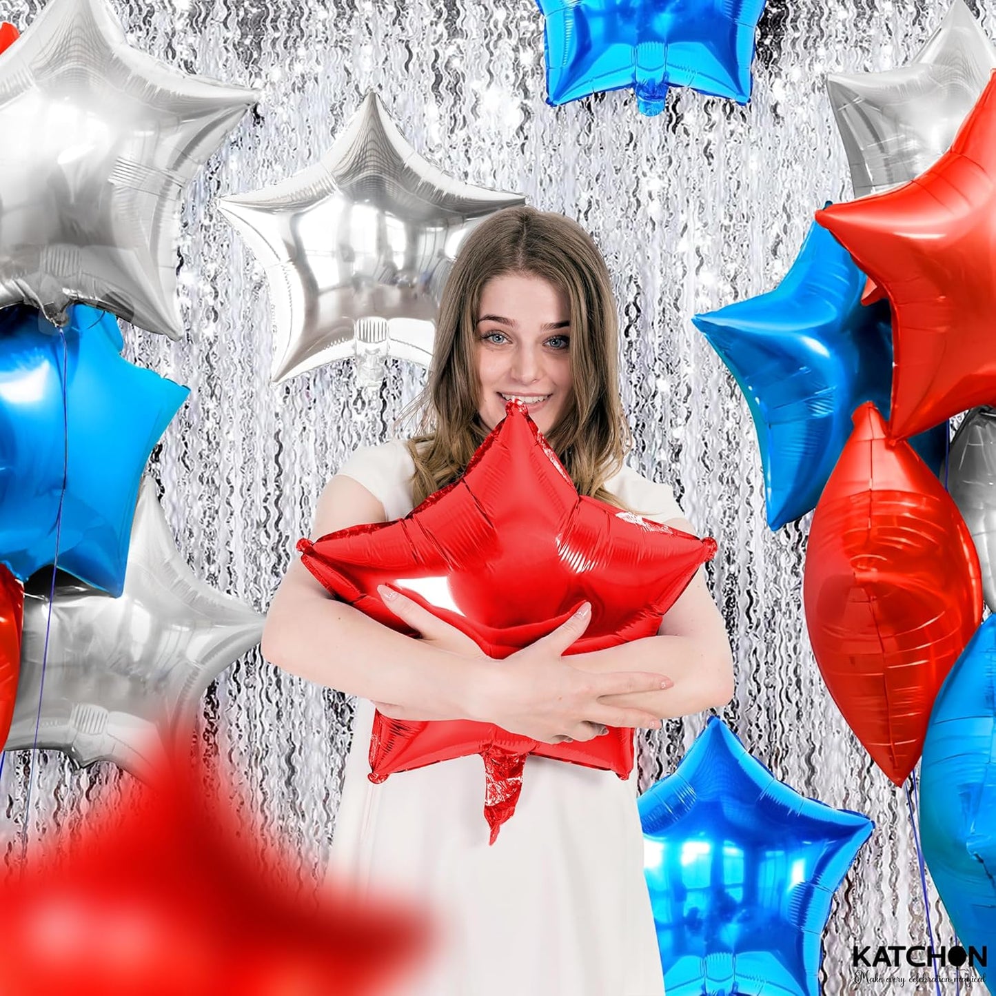 KatchOn, Huge, Red White and Blue Star Balloons - 18 Inch, Pack of 12 | Electoin Day Decorations Foil Star Balloons | For Patriotic Celebrations, USA Celebrations, Election Day Party Decorations