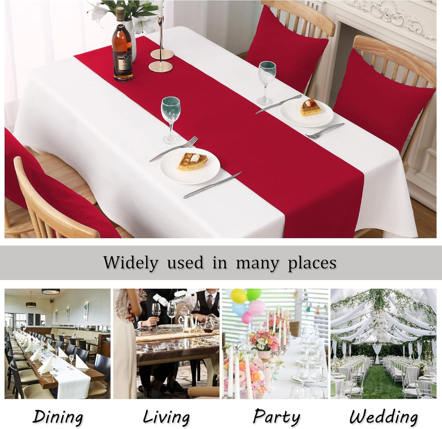 DUALIFE Red Table Runner 14 x 108 inch Divine for Valentines Day Mother's Day Wedding Holiday Dining, Natural Fabric Handcrafted Dresser Scarf Banquet Catering Services Event 1 Piece