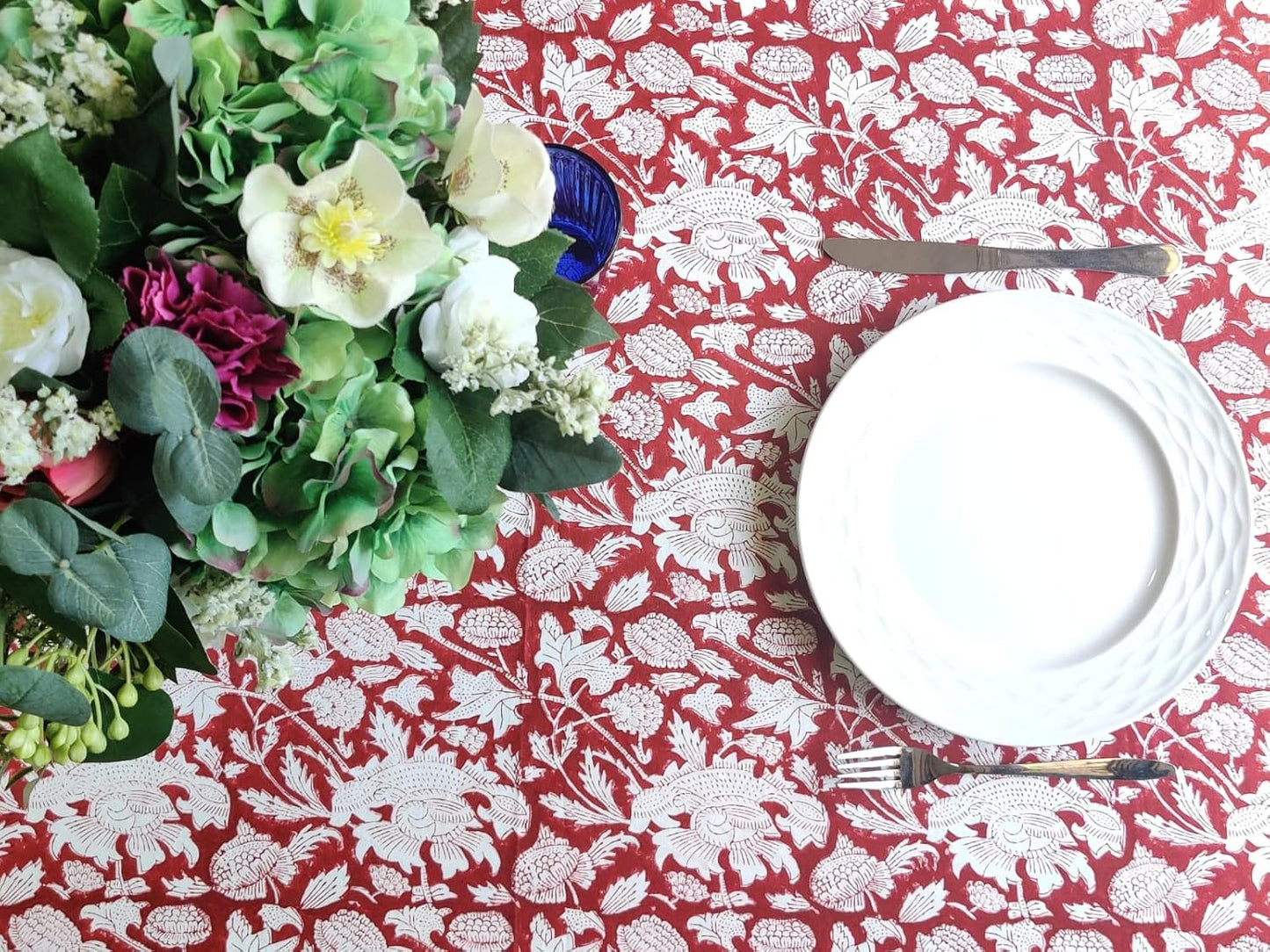 ATOSII Meraki Red 100% Cotton Tablecloth, Handblock Print Rectangle Table Cover for Kitchen Dining I Tabletop Linen I Thanksgiving, Christmas, Wedding, Fall Table Cloth 72 X 108 Inches I 8 Seater