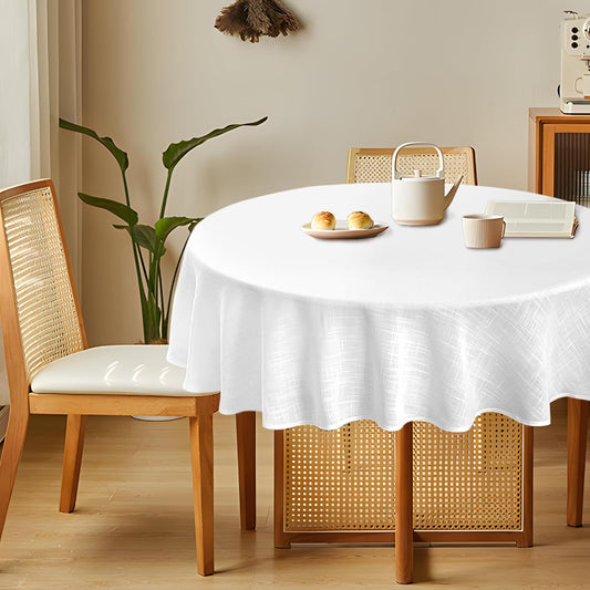 Linen Textured Round Tablecloth, Slubby Lightweight Table Cloth 70 Inch, Water Resistant Stain Resistant Farmhouse Burlap Table Cover for Kitchen Dining Room