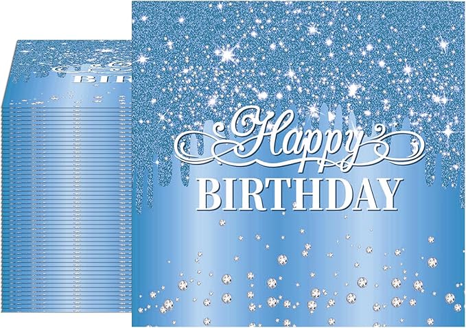 40PCS Happy Birthday Napkins Blue Happy Birthday Decorations Blue Themed Disposable Paper Napkins for Dinner Picnic Cocktail Birthday Party Supplies Decorations for Man Woman