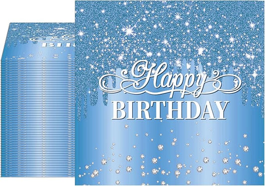 40PCS Happy Birthday Napkins Blue Happy Birthday Decorations Blue Themed Disposable Paper Napkins for Dinner Picnic Cocktail Birthday Party Supplies Decorations for Man Woman