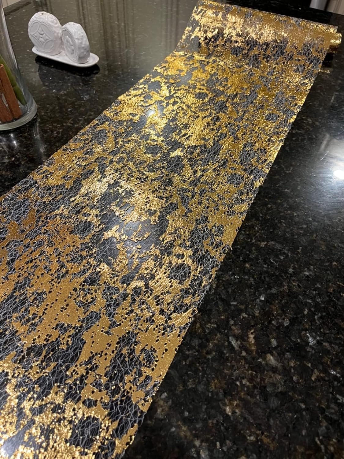 49ft Gold Table Runner, Extra Long Metallic Mesh Table Runner Roll , Party Decorations for Events, Wedding, Birthday , Holiday, Anniversary- 1pc (49ft)