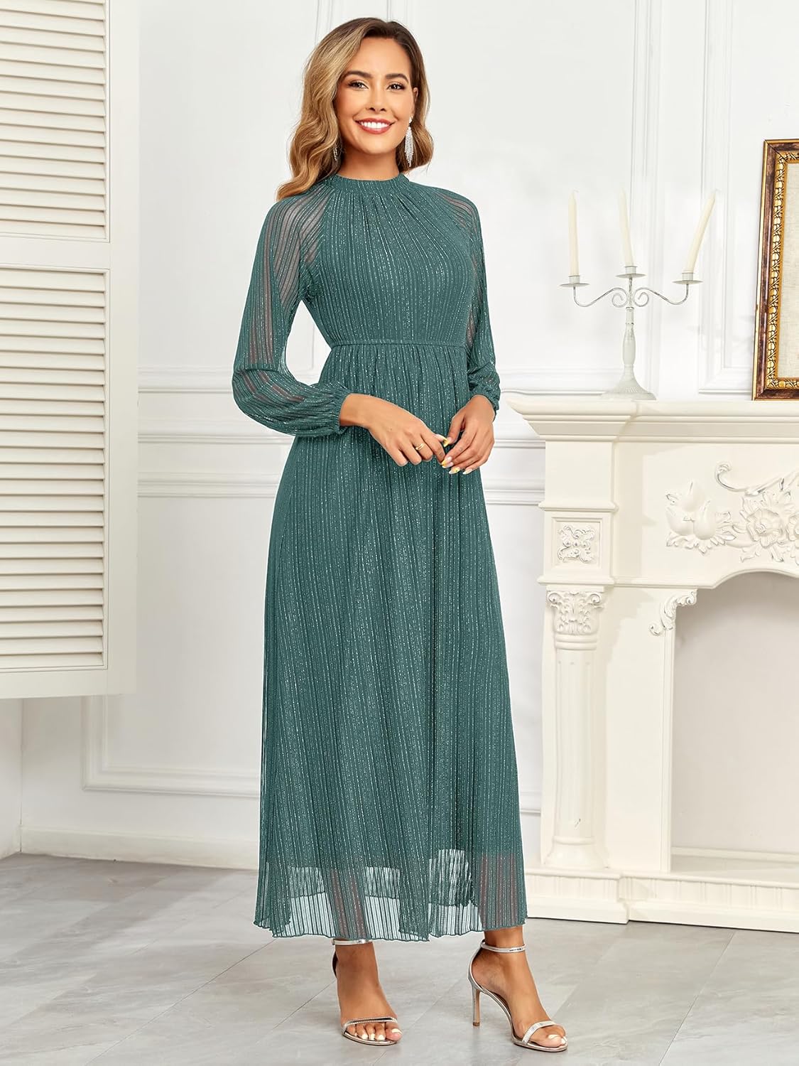 Maternity Sparkly Mesh Dress Halter Neck Sleeveless A Line Pregnancy Dresses Semi Formal Baby Shower Photoshoot