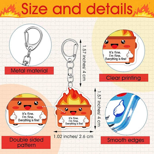 Kenning 50 Pcs Dumpster Fire Keychain Bulk Team Employee Appreciation Gifts Acrylic End of Year Graduation Positive Funny Gift for Coworker Family Friend