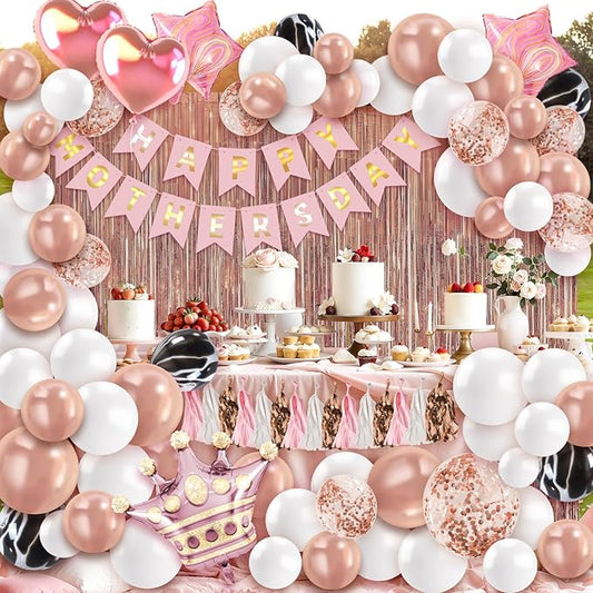 Happy Mothers Day Decorations Kit - Pink and Rose Gold Balloons Happy Mother's Day Banner for Brunch Home Garden Mother's Day Party Supplies Decor