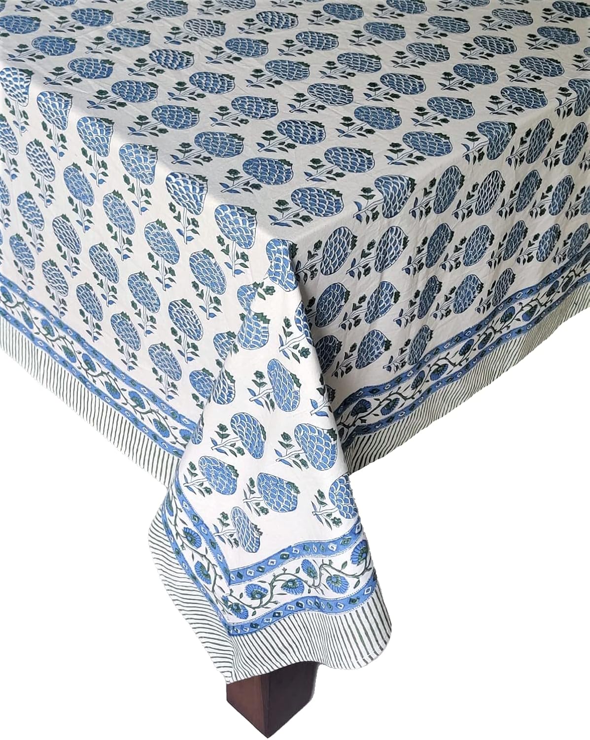 ATOSII Roma Blue 100% Cotton Boho Square Fall Tablecloth, Handblock Floral Print Table Cloth Linen for Kitchen Dining I Parties, Outdoors, Weddings, Christmas, Thanksgiving Decor 60 X 60 Inches