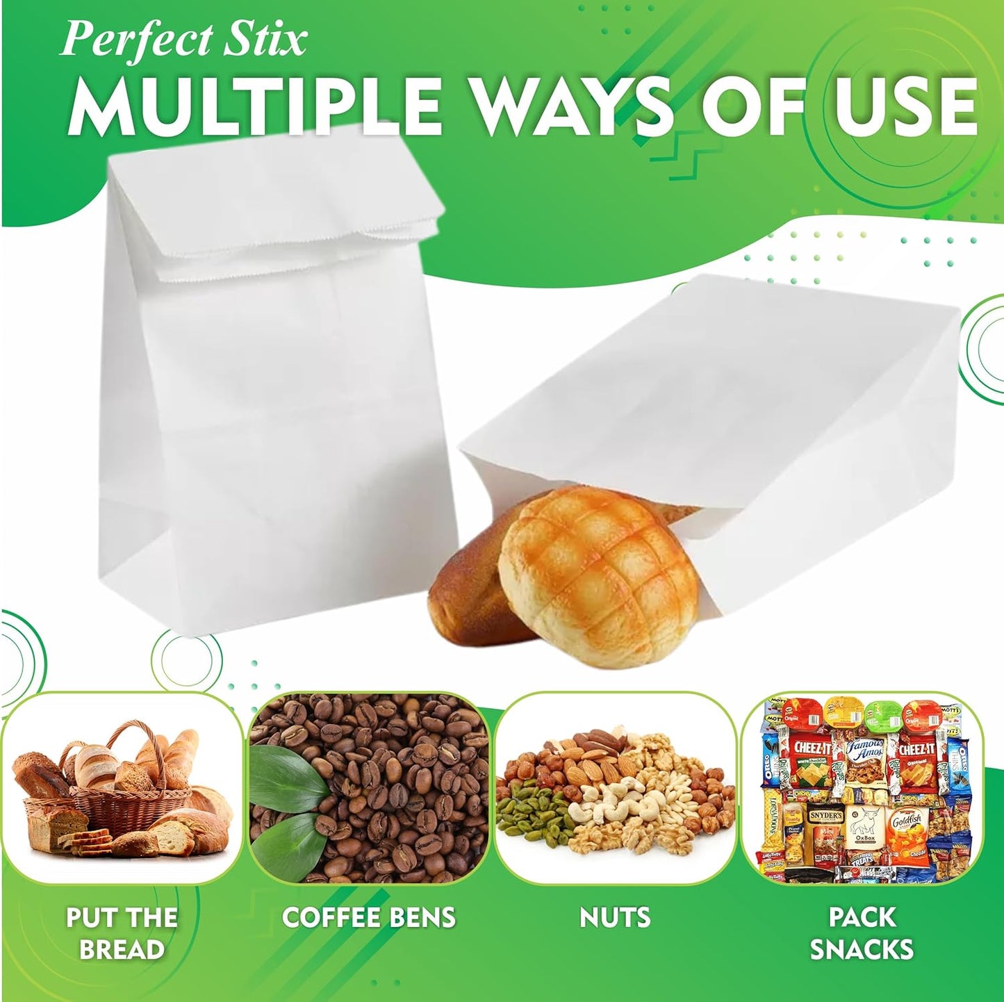 Perfect Stix 4lb Kraft Paper Bags - Pack of 50 Count (Kraft Bags 4lb-50CT) in White