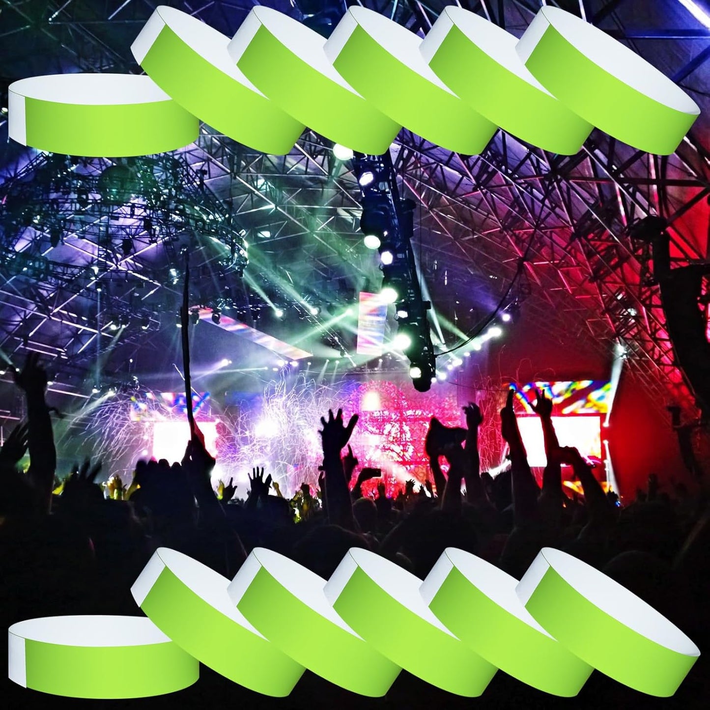 1200 Pcs Plastic Paper Wristbands for Events Neon Color Wrist Bands Concert Identification Wristbands Paper Bracelets Wristbands Party Hand Bands (Fluorescent Green)