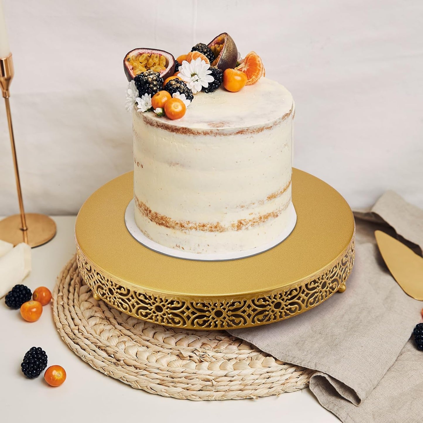 Wenqik 14 Inch Gold Cake Stand Metal Round Cake Stands Set Dessert Display Cupcake Stands Plates for Wedding Brithday Party Celebration