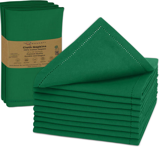 Ruvanti Cloth Napkins - 100% Cotton Dinner Napkins, Hem Stitched Corners, 18x18 Inch, 12 Pack - Soft, Absorbent, Durable, Reusable, Wrinkle Resistant for Formal Dining & Everyday Use - Amazon
