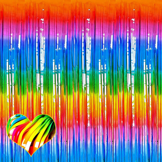 4 Pack Dark Rainbow Fringe Curtain Backdrop, 3.2Ft x 6.6Ft Metallic Tinsel Foil Fringe Streamers Background for Photo Booth Birthday Wedding Baby Shower Carnival Easter Mother’s Day Party Decorations