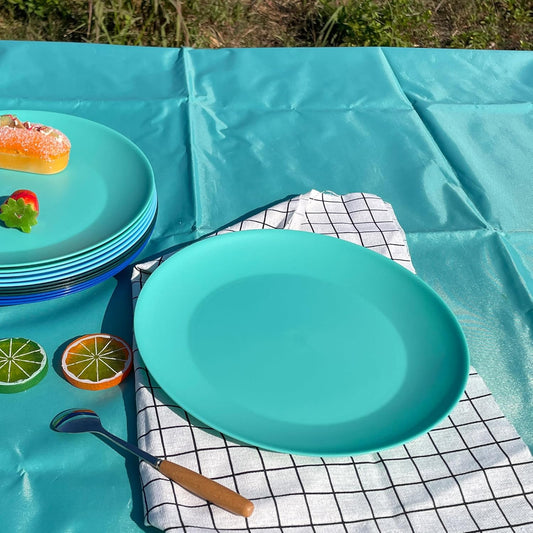 AOYITE Plastic Plates Reusable 10 inch, Unbreakable Dinner Plates set of 12, BPA Free Microwave & Dishwasher Safe Party Plate for Any Occasion, BBQ, Travel, Events (Coastal)