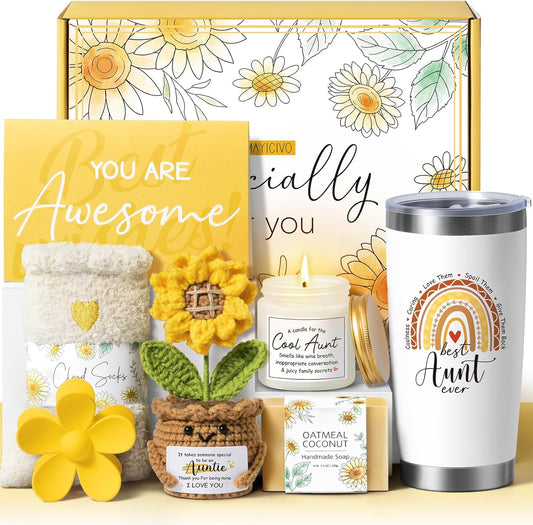 Aunt Gifts from Niece Nephew, Aunt Christmas Gifts for Auntie, Best Auntie Ever Christmas Birthday Gift for Aunties Aunts Mothers Day Gift Baskets for Aunts Women with 20Oz Tumbler