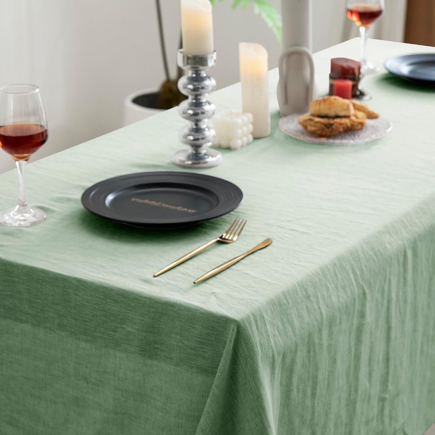 EVERLY 100% Pure Linen Rectangle Tablecloths 60x108Inches for Dining,Buffet Parties,Picnic,Events,Weddings and Restaurants,Decorative Halloween,Thanksgiving Machine Washable Tablecloths-SaGa Green