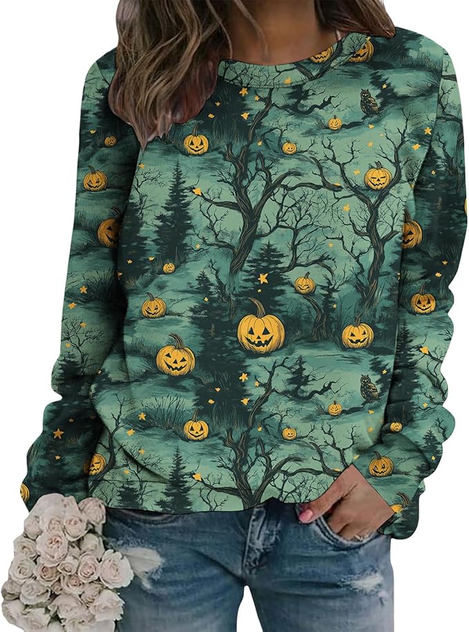 LIZALIG Pullover Cute Sweatshirt Orange Skeleton Fall Festive FunWomens Design Bat Holiday Party Outings Pumpkin Print