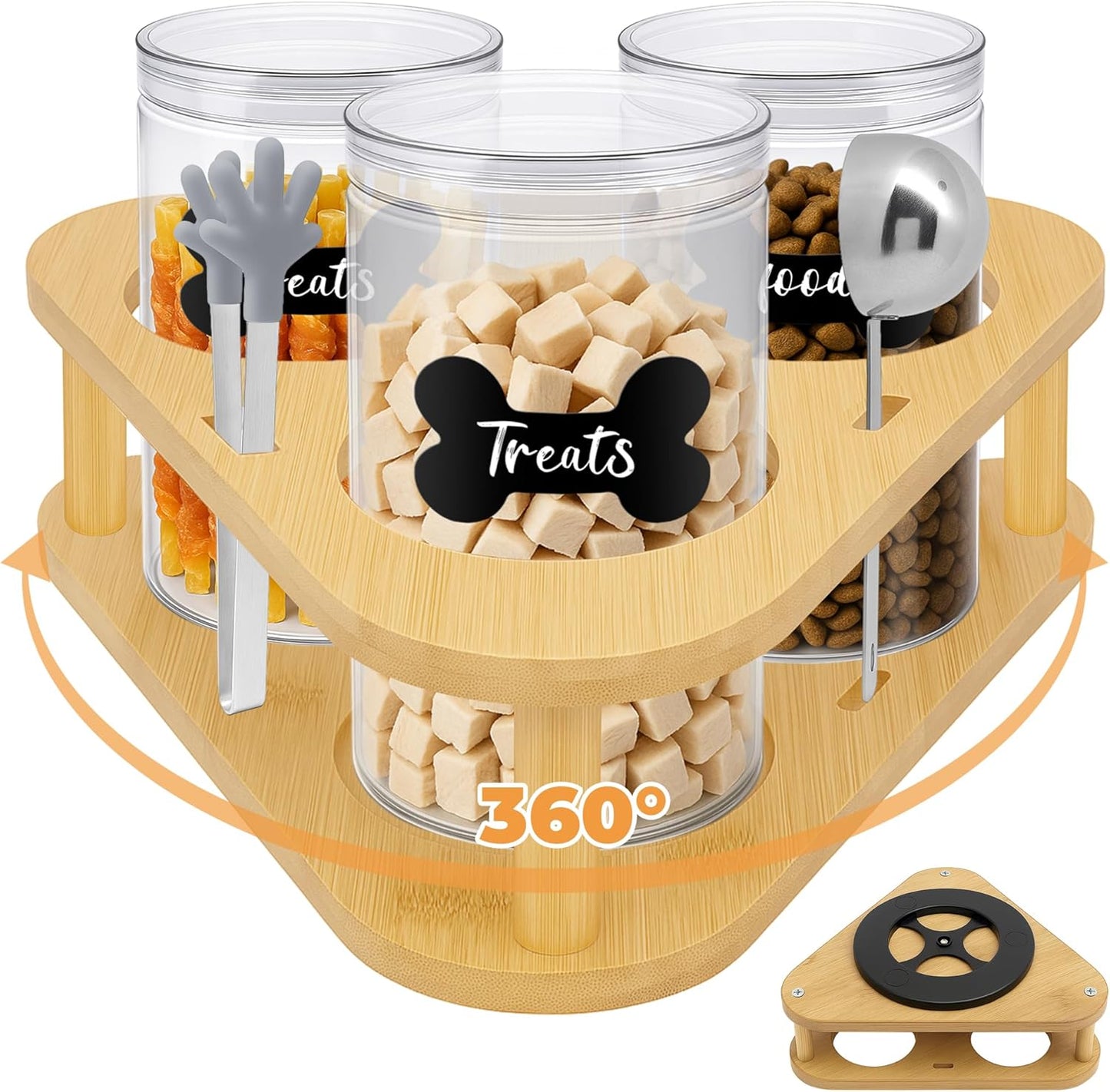 3 Pack Airtight Food Storage Containers with Lids,Clear Food Storage Jar Round Tin,Plastic Storage Canister Kitchen Pantry,Lazy Susan,Labels,Spoon,Food Tong,Pen