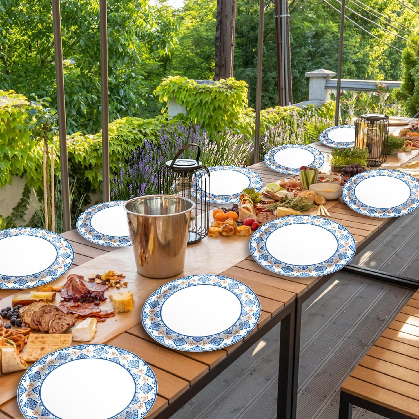 10 Inch Blue Floral Paper Plates, 150pcs Large Disposable Plates, Heavy Duty Flower Plate Tableware for Party, Daily Use, Soak Food,Cut Food, Family Gathering, Dinner Time Birthday Wedding