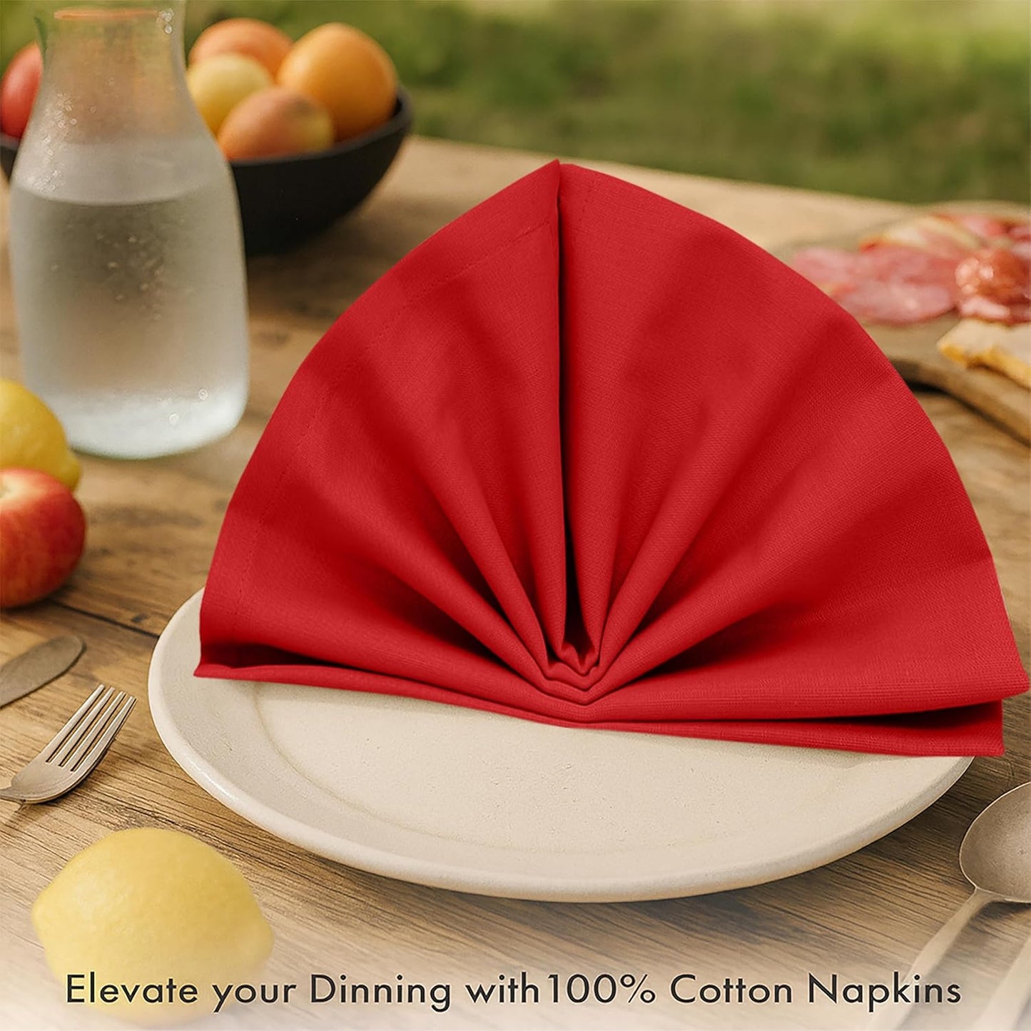 Ruvanti Premium Cloth Napkins Set of 12, 18x18 Inches, 100% Cotton, Washable, Soft & Absorbent, Perfect for Wedding, Christmas, Thanksgiving Dinners - Flame Scarlet